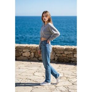 OFFLINE by Aerie Gray Cropped V-Neck Sweatshirt Oversized Pullover XL